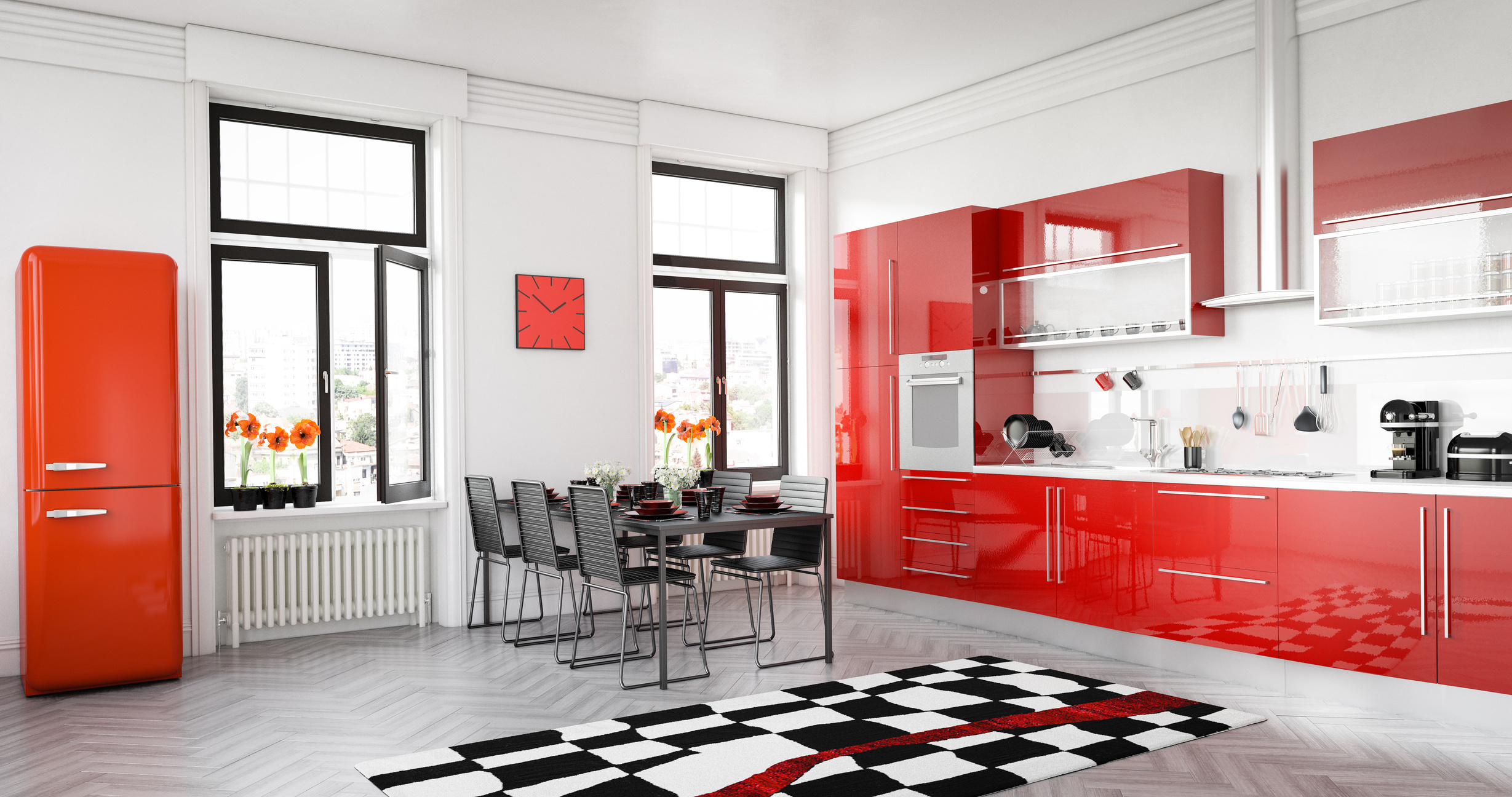 Modern Red Kitchen